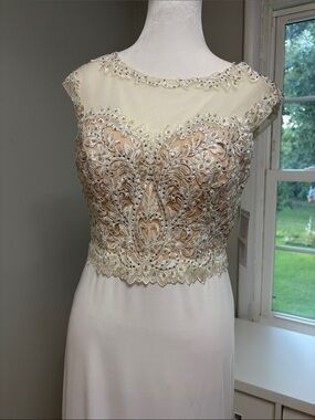 NWT Ed Young Poly USA 7600 White Illusion Lace Maxi Dress Size Medium